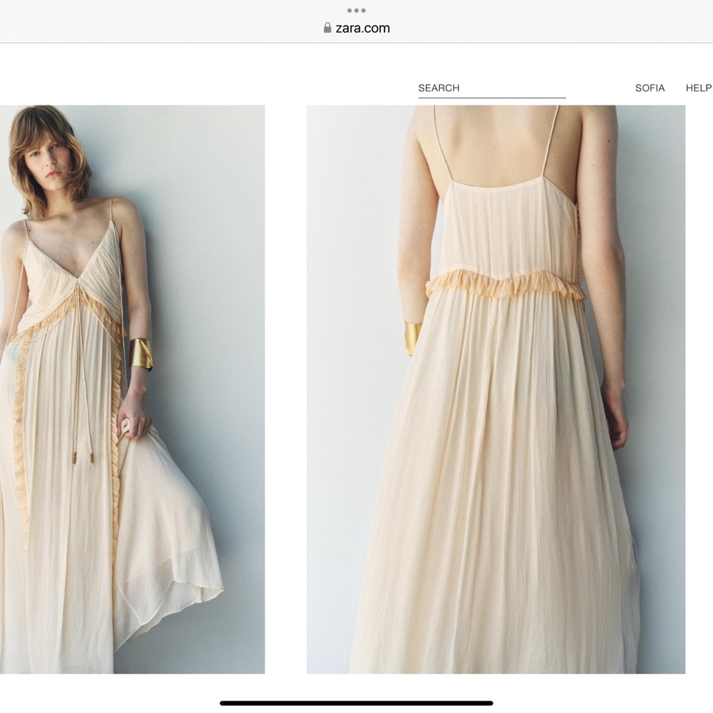 Zara Cream Pleated Tiered Sundress for Wedding Guest
